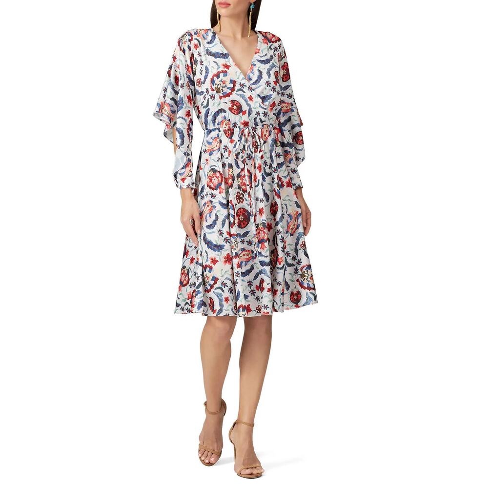 Sachin & Babi Multi Bloom Dress 2 Floral Pomegranate Print Faux Wrap Midi